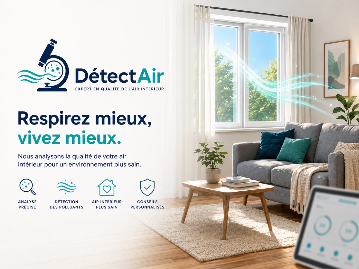 DétectAir — Respirez mieux, vivez mieux. Nous analysons la qualité de votre air intérieur pour un environnement plus sain.